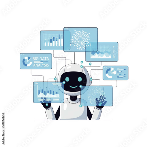 Innovative robotic assistant manipulating virtual displays for comprehensive data analysis and strategic insight generation