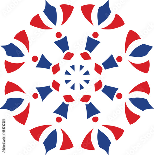 Red and blue symmetrical pattern radiates elegantly from the center with a transparent background