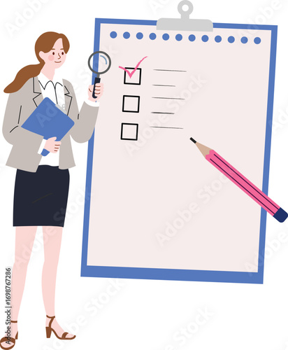 Woman working on checklist background