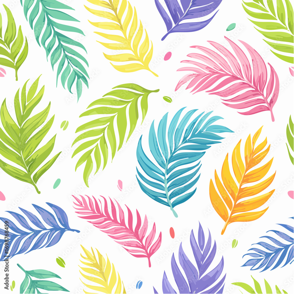 Fototapeta premium Seamless exotic pattern with palm leaves in linear style. Brush drawn tropical palm leaves wallpaper. Hand drawn vector ink illustration.