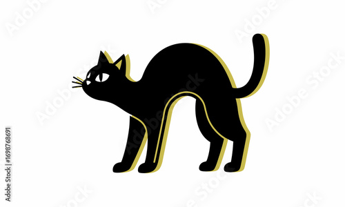 Stylized Black Cat with Arched Back and Yellow Outline.