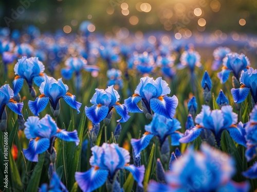 Radiant Blue Irises in a Sunlit Meadow