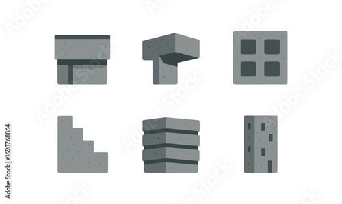 Modern concrete architectural elements in minimalist design set