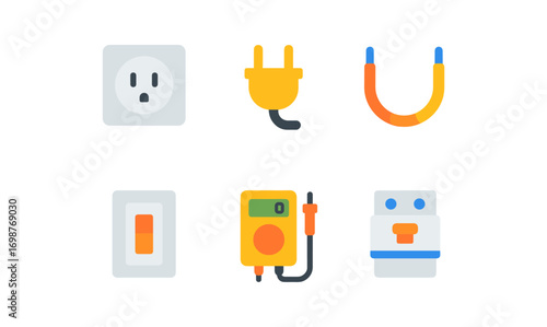 Colorful flat icons of electrical devices and connectors for modern design