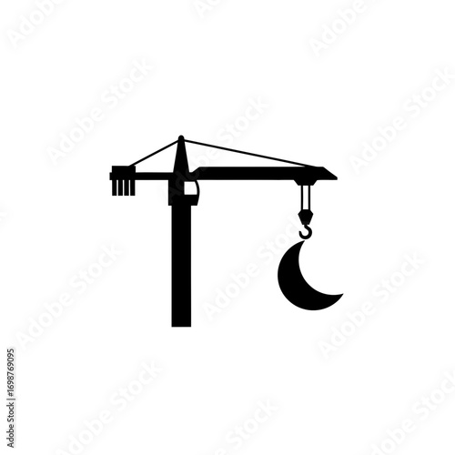 Crane vector illustration lifting a hook symbol  