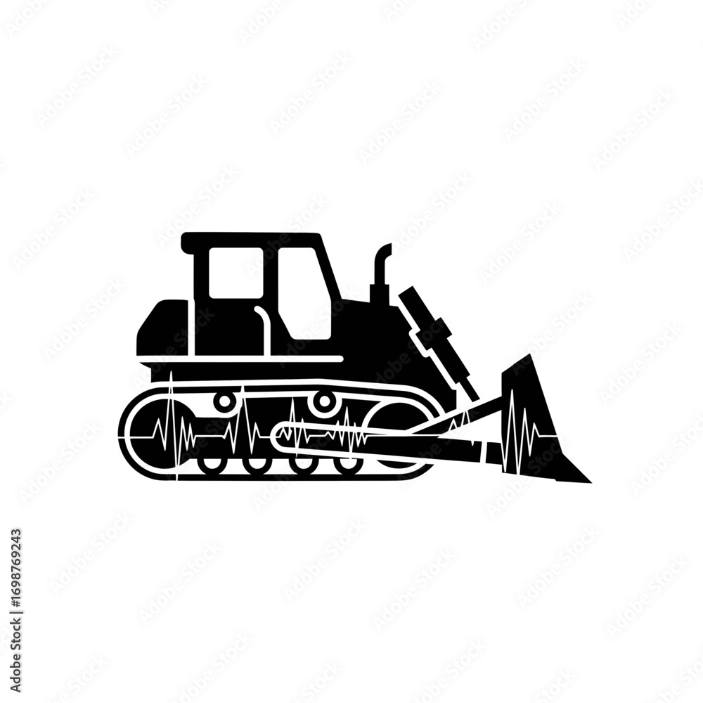 Naklejka premium Vector illustration of a bulldozer operating in construction site