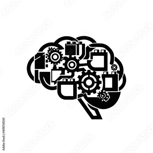 Brain with Gears and Cogs in Vector Style  