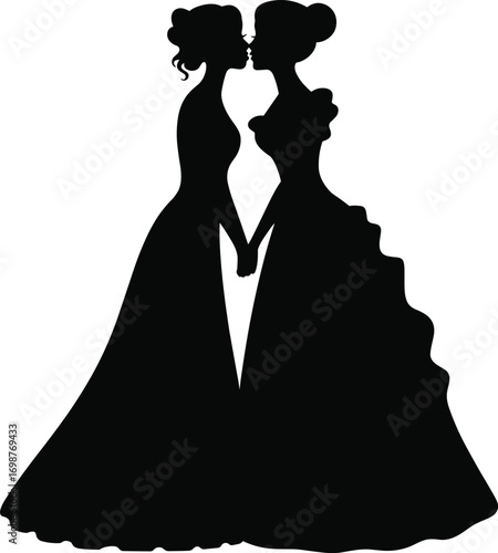Two Brides Kissing Silhouette, Lesbian Wedding, Same-Sex Marriage, LGBT Love, Gay Couple, Wedding Dress, Marriage Equality, Romantic Icon