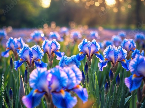 Stunning Blue Irises Field at Golden Hour