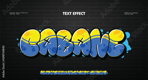 Cabane, Colorful graffiti editable text style effect. Vector text effect with paint wall concept.	
