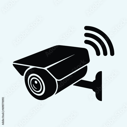 Illustrator Vector CCTV camera wireless connection surveillance system silhouette