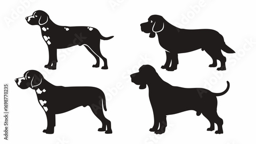 Diverse dog breed silhouettes showcasing playful poses and elegant stances for animal lovers and designers.