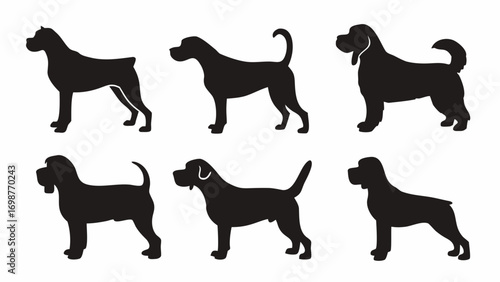 Diverse dog breed silhouettes showcase canine variety for pet lovers and designers