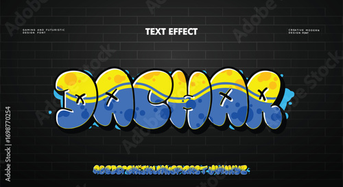 Dachar, Colorful graffiti editable text style effect. Vector text effect with paint wall concept.	