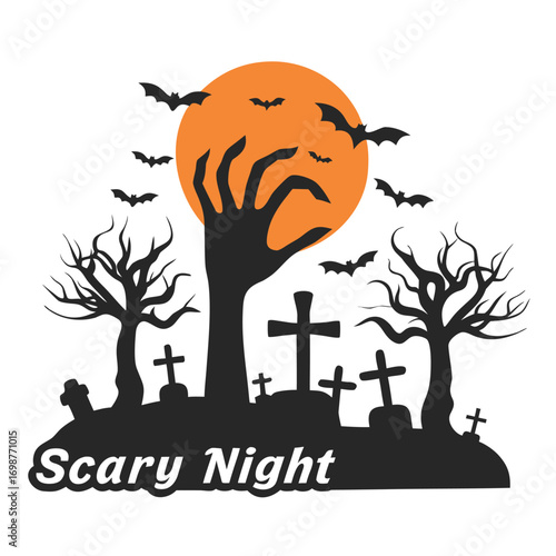 Spooky Halloween Night Graveyard Scene with Bats and Full Moon Design