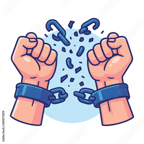 Hands breaking free from chains freedom liberation justice concept vector cartoon
