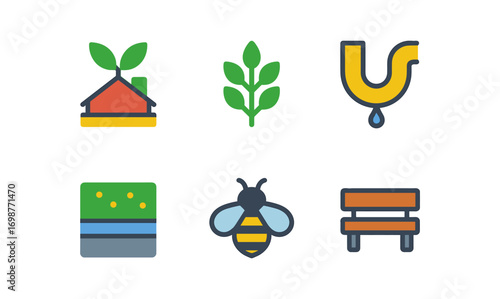 Eco-friendly icons set with nature and sustainability elements