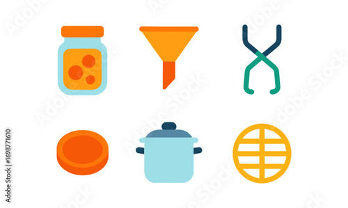 Colorful kitchen tools collection with modern flat design elements