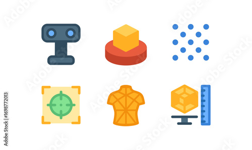 Futuristic technology icons set with ai, robotics, and virtual reality symbols for modern interfaces