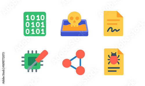 Tech icons for cybersecurity and data protection in flat design