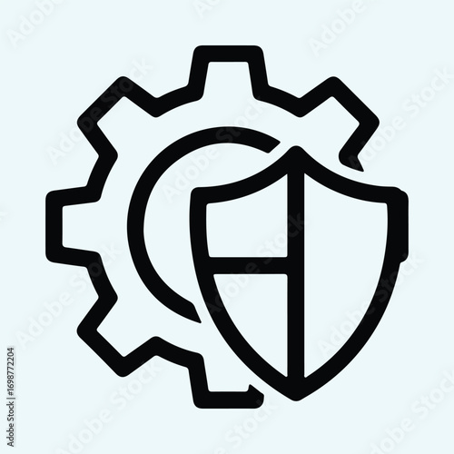 Illustrator Vector Security settings gear shield protection computer network silhouette
