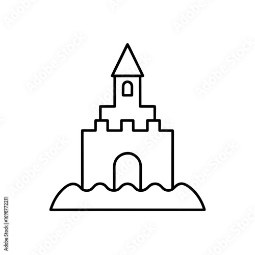 Outline of a sandcastle icon on transparent background