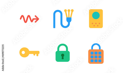 Minimalist colorful technology and security icons