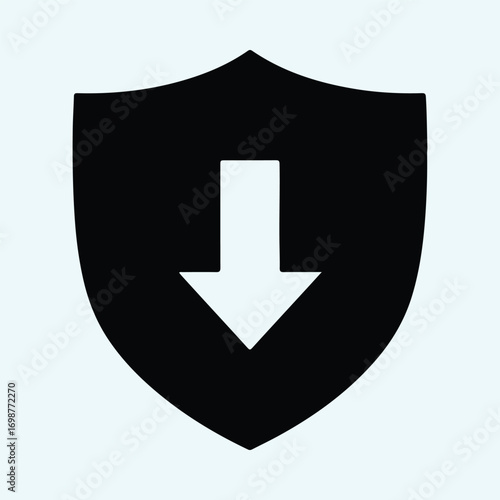 Illustrator Vector Shield icon with downward arrow protection security silhouette