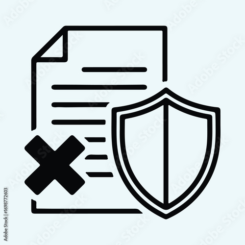 Illustrator Vector Unprotected file document with shield and cross mark silhouette