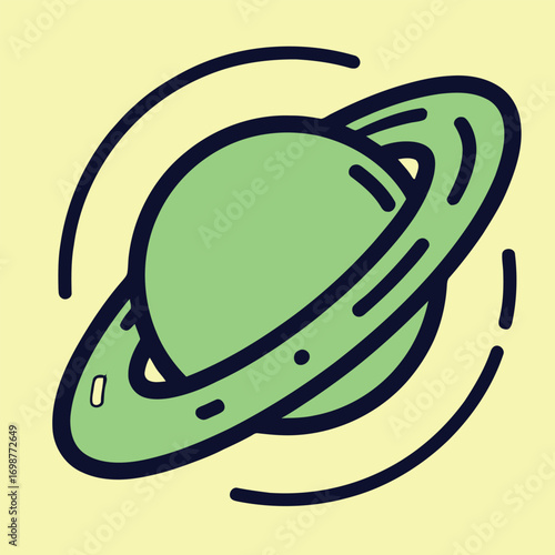 Green planet with dark rings space celestial body