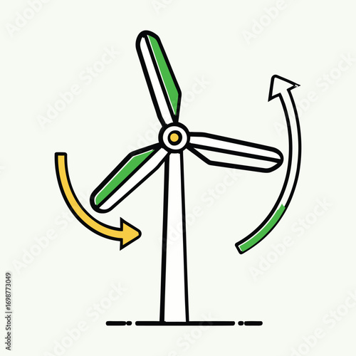 Wind turbine with rotating blades and arrows renewable energy