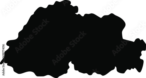 Black silhouette map outline of Bhutan in simple minimal vector design