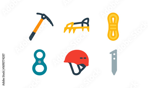 Colorful hiking and climbing gear icons for outdoor adventure