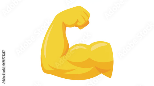 A simple, flat design illustration of a flexing bicep muscle in bright yellow color.  