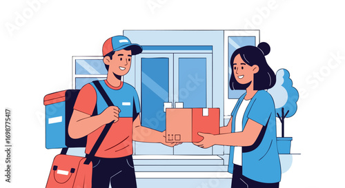 Delivery Man Handing a Package to a Happy Customer