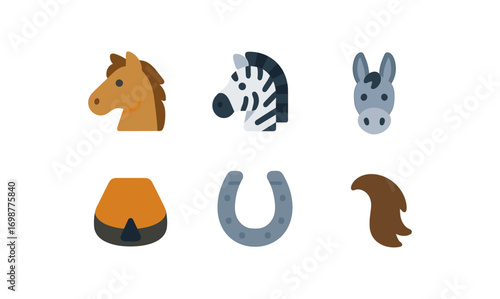 Cute animal and horse-related icons in flat design