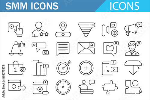 Vector outline social media icons pack for marketing, messaging, and communication