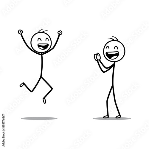 Happy stick figure celebrating and cheering in a minimalistic style  