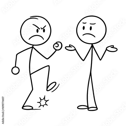 Angry stick figure arguing with confused stick figure in comic style  