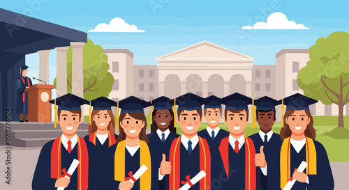 A Group of Diverse Graduates Celebrating Their College Graduation
