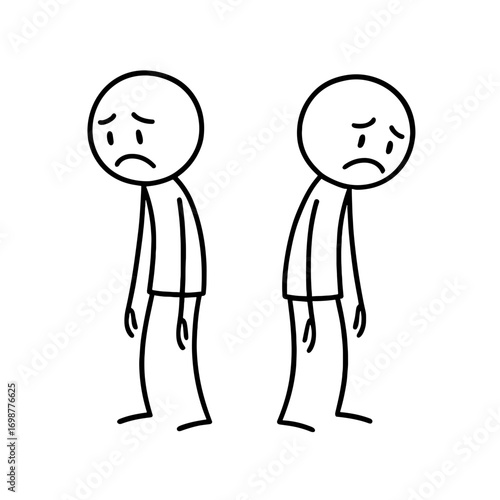 Stick figure characters expressing sadness and disappointment in illustration  