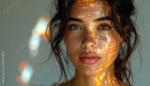 Close-up portrait of a woman with luminous face
