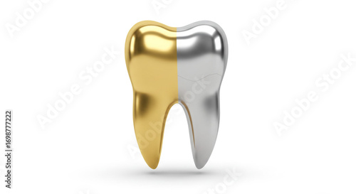 Stunning golden and silver tooth represents dental excellence, restoration, and oral health innovation