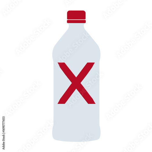 Life Below Water. A graphic illustration of a plastic bottle with a red "X" symbolizing the rejection of plastic pollution and the eco-friendly choice for advertising campaigns.