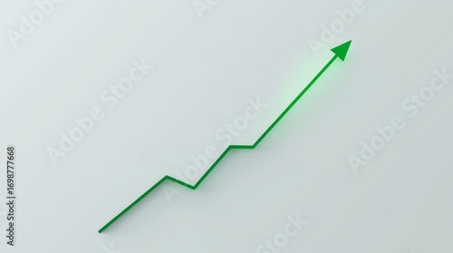 minimalist line graph with a single, thick line rising sharply upwards from the bottom left to the top right. The line is a vibrant green and has a subtle glowing effect. The background is a clean