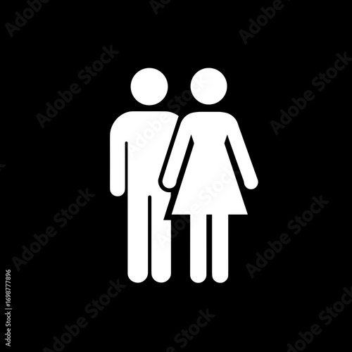 Reduced Inequality.. Minimalist graphic icon of a man and a woman standing side-by-side in dark gray, symbolizing a couple or partnership for relationship concepts.