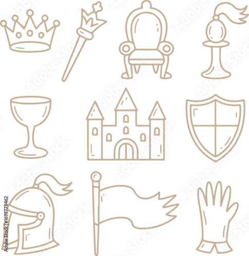 Royal Regalia Hand-Drawn Line Art Icons