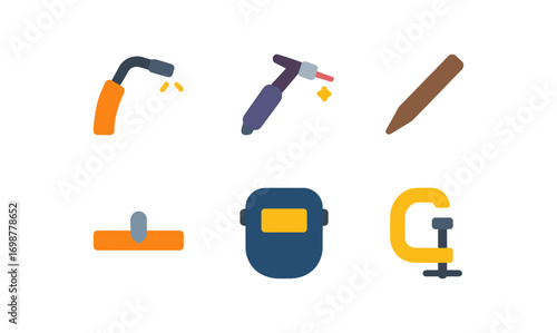 Colorful flat welding tools icons for industrial design projects