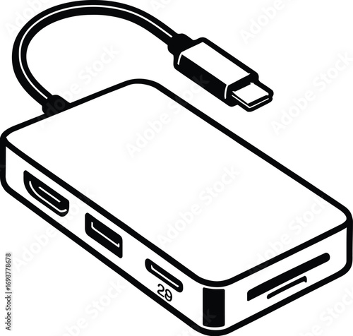 USB-C Hub Multi-Port Adapter - Simple Vector Icon for Technology and Connectivity