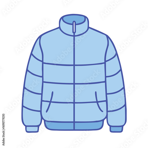 Light blue puffer jacket vector illustration for fashion apparel and winter clothing designs ideas